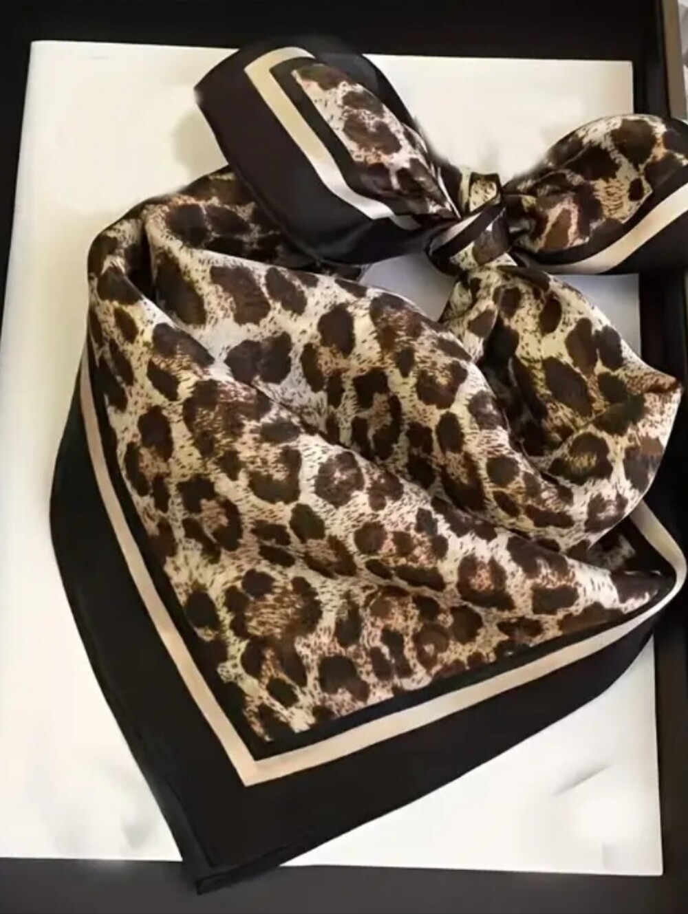 Silky Leopard Print  Scarf - Brown - Picture 3 of 4